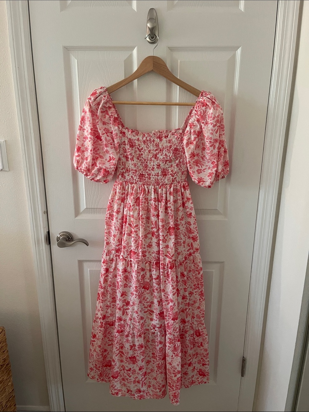 Abercrombie & Fitch Smocked Bodice Poplin Midi Dress